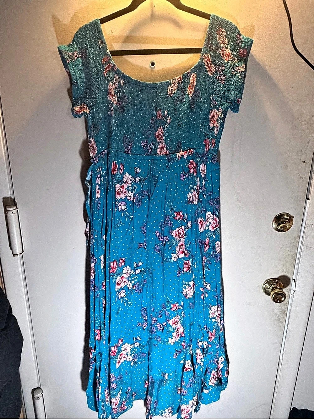 TORRID Smocked Floral Midi Dress in Turquoise & Pink Size 2